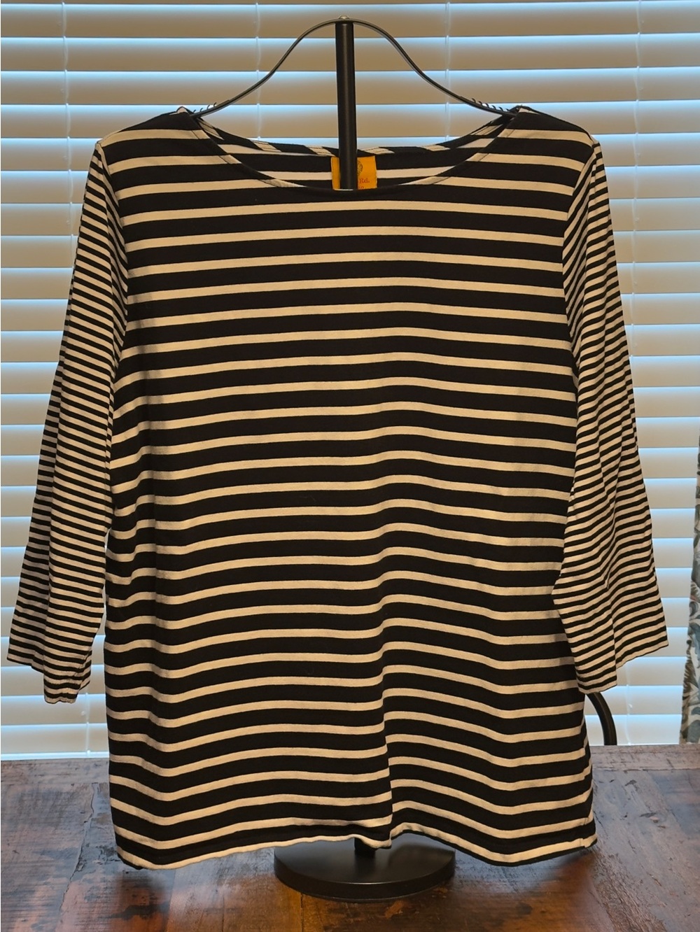 Ruby Rd Black and White Striped Boatneck Top 1X